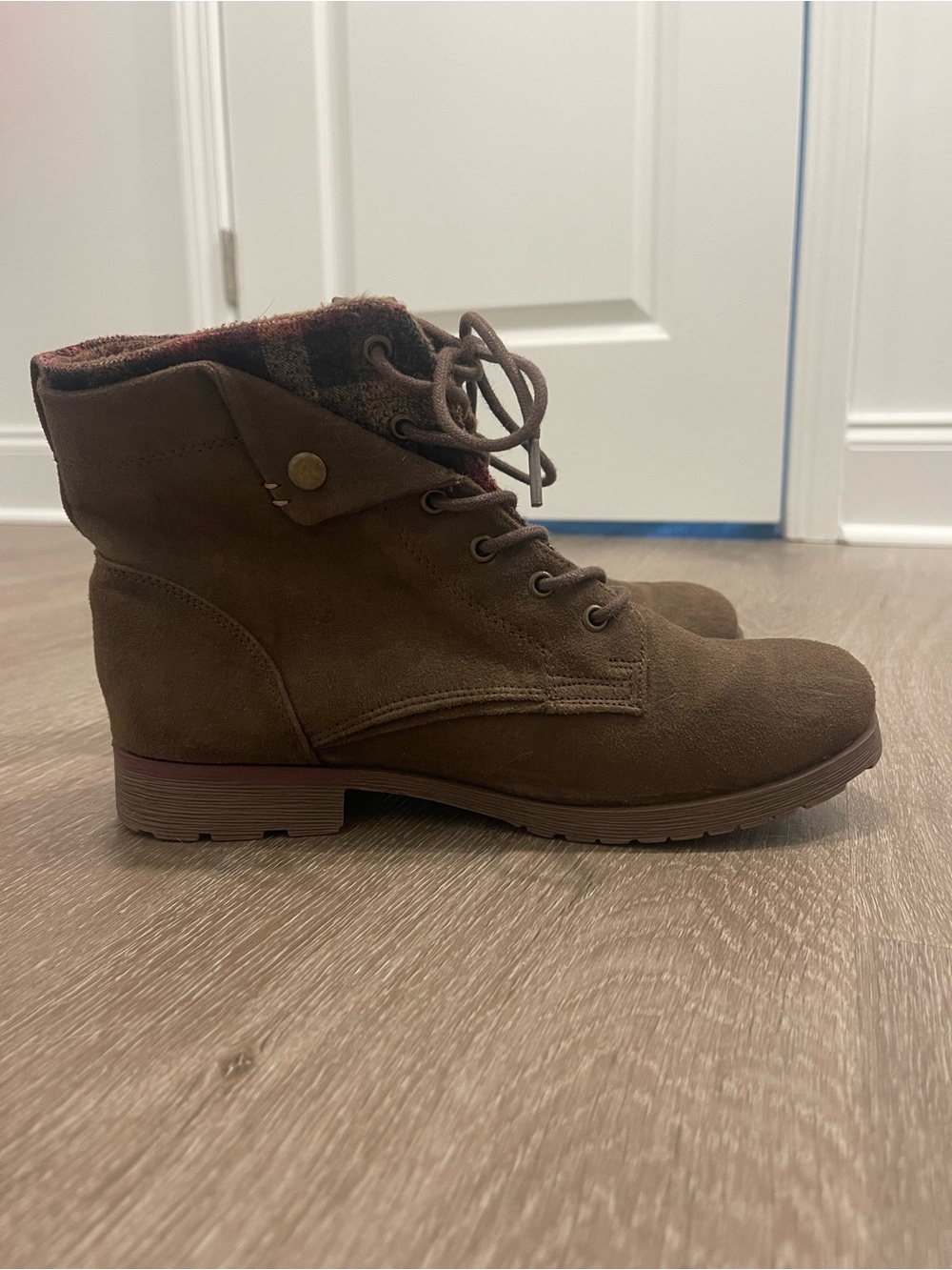 Rock & Candy Brown Suede Lace-Up Fold-Over Ankle Boots